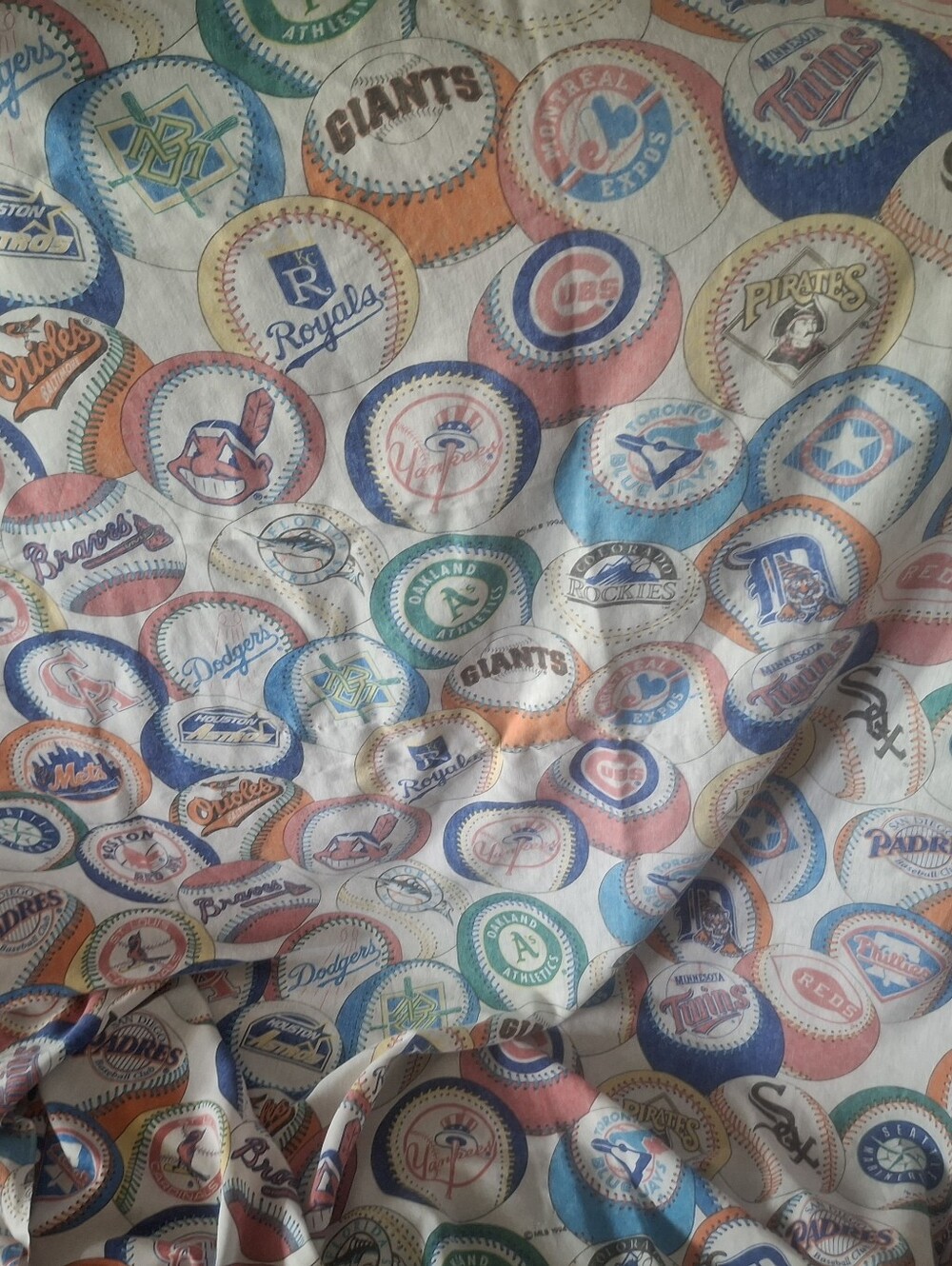 Vintage MLB Team Logos Baseball Print Twin Flat Sheet